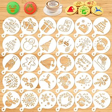 Imagem de Konsait Estêncil para biscoito de Natal, pacote com 30 flocos de neve, Papai Noel, cupcake, fondant, conjunto de estêncil, para assar cobertura real, cortador de bolo, molde em relevo, café, faça você mesmo, pintura, artesanato, lembrancinhas de festa