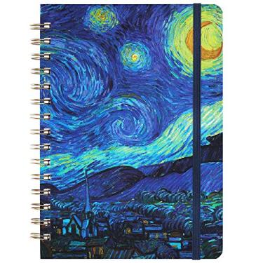 Imagem de Notebook/Diário com pauta – Diário forrado com capa rígida, 21,6 cm x 15,2 cm, caderno espiral com pauta para faculdade/diário, bolso traseiro, encadernação de fio duplo forte com papel premium, perfeito para escola, escritório e casa
