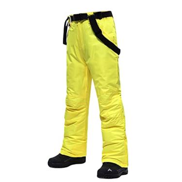 Imagem de Yajun Calças de babador de esqui de inverno à prova d'água engrossar calças de caminhada suspensórios destacáveis roupas respiráveis calças de snowboard isoladas, amarelo, M (cintura: 79cm)