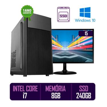 Imagem de Computador Pc Cpu Completo Intel Core I7 8gb Ssd 240gb Windows 10 Monitor 15 Led Hdmi Best Pc