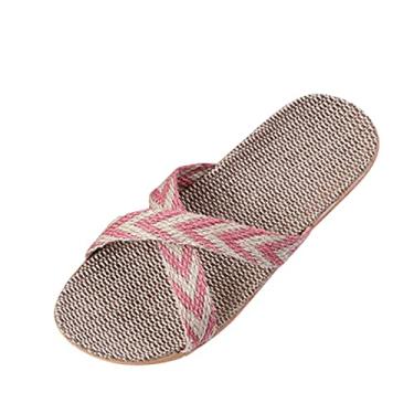 Imagem de Chinelos para moda senhoras mulheres respirável boêmio praia sapatos sem cadarço sandálias casuais chinelos bonitos femininos tamanho 9 (rosa, 7,5)