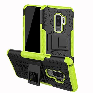 Imagem de Capa protetora capa protetora compatível com Samsung Galaxy S9 Plus, TPU + PC Bumper Capa robusta híbrida de grau militar, capa de telefone à prova de choque com capa de suporte (Cor: verde)
