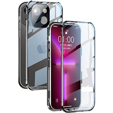 Imagem de CYSUE Capa de telefone transparente de vidro temperado de dupla face, para Apple iPhone 14 Plus (2022) capa de vidro de atração magnética de 6,7 polegadas (Cor: Preto)