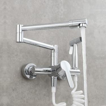 Imagem de Torneira de cozinha para lavatório quente e frio de cobre, torneira dobrável com estiramento estendido universal, torneira giratória para varanda, cromada tipo A