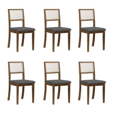 Imagem de Kit 6 Cadeiras De Jantar Palha Estofadas Linho Cinza Com Tela Sextavad