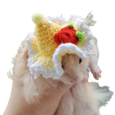 Imagem de Chapéu de hamster mini animais pequenos com alça ajustável adoráveis chapéus pequenos tricotados à mão para lagarto, porquinho-da-índia réptil roupas de festa de Natal acessórios de fantasia (médios, amarelos)