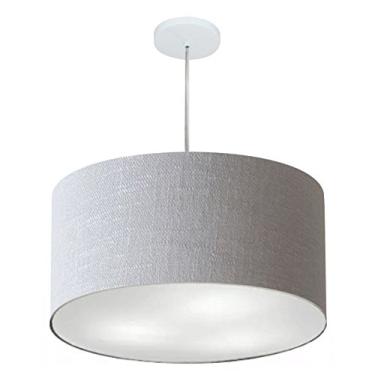 Imagem de Lustre Pendente Cilíndrico Cúpula Tecido 55x30 cm, Vivare Iluminação, Pendente4215 CZ, Cinza, Médio