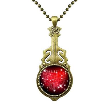 Imagem de DIYthinker Colar de Dia dos Namorados em formato de coração vermelho preto joia com pingente de música