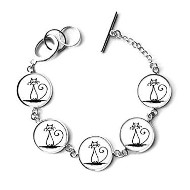 Imagem de DIYthinker Pulseira de cauda encaracolada gato sorridente sentar linha pulseira corrente pingente joia