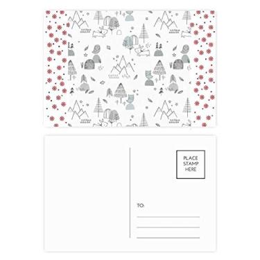 Imagem de Cartão postal com desenho animado pássaro montanha estrela grama árvore de Natal celebração cartão postal Blessing