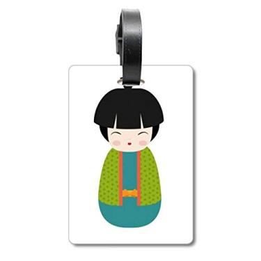 Imagem de Green Kimono Doll Art Japan Mala Bagagem Etiqueta Bagagem Cartão Scutcheon Etiqueta