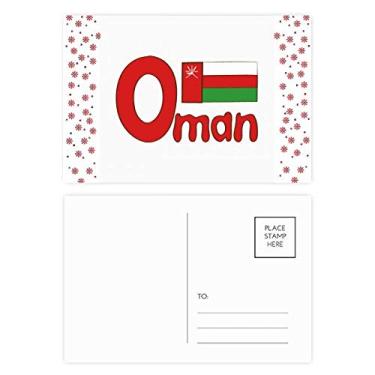 Imagem de Bandeira nacional de Omã com estampa verde vermelha de Natal com flores comemorativas cartão postal de bênção