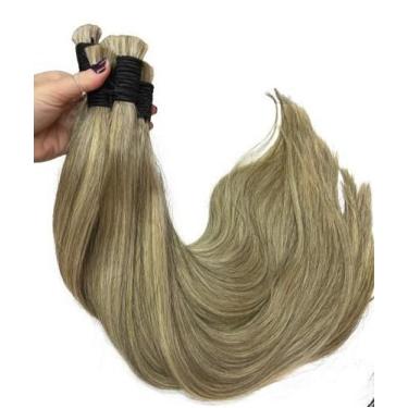 Imagem de Aplique Loiro Mesclado Cabelo Humano Tecido Em Tela P/ Mega Hair 60cm