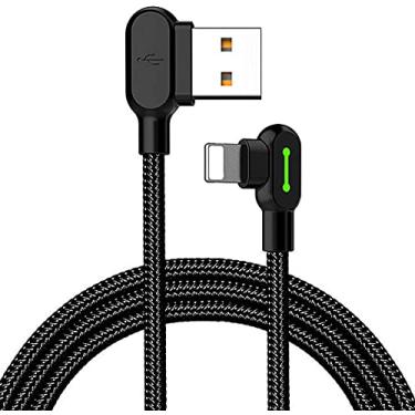 Imagem de MCDODO USB 90 graus ângulo direito design jogos LED nylon trançado sincronização carregamento USB dados 6 pés/1,8 m cabo compatível com iPhone/iPad/iPod, 1.8M, Preto