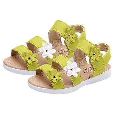 Imagem de Sandálias planas meninas verão crianças sandálias moda flores grandes meninas preço plano sapatos menina 6, Amarelo, 8.5 Toddler
