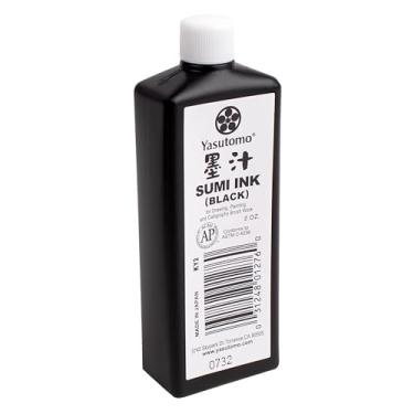Imagem de Yasutomo Tinta líquida Bokuju – Tinta Sumi de 59 ml para caligrafia e arte – Tinta de desenho preta para uso com pincéis de tinta japoneses e canetas de imersão