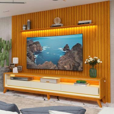 Imagem de Rack Com Painel Ripado Para TV Até 85 Led Nobre 275 Com Pés Naturale - Gelius