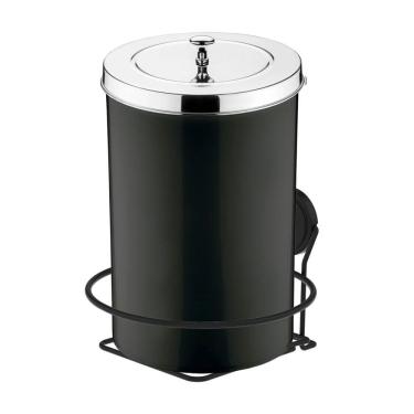 Imagem de Kit Lixeira 8 Litros Com Suporte Adesivo Para Cozinha Banheiro Preto Cromado - Future