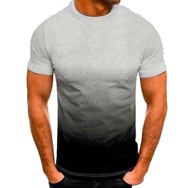 Imagem de Camiseta masculina verão gráfico gradiente manga curta camiseta casual henley tripulação pescoço t atlético ajuste jogging engraçado topo (Color : Gray 097-1, Size : 4XL)