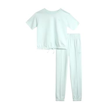 Imagem de Reebok Conjunto de calça jogger para meninas - 2 peças de camiseta cropped e calça de moletom de malha dupla - conjunto de moletom para meninas (7-12), Poeira aquática, 8