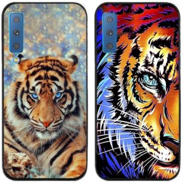 Imagem de 2 peças coruja lobo leão tigre gato pilha golfinhos pug husky cão dinossauro panda capa de telefone traseira gel TPU para Samsung Galaxy A7 2018 (tigre)