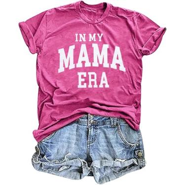 Imagem de Camiseta feminina "In My Mom Era" Camiseta feminina Mom Life Tops com letras engraçadas estampadas camisetas casuais, rosa, XXG