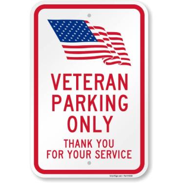 Imagem de SmartSign Placa de metal "Veteran Parking Only, Thank You For Your Service" de 45 x 30 cm com símbolo da bandeira dos EUA, composto de alumínio de 120 mil (ACM), material refletivo de grau de