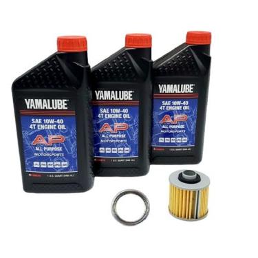 Imagem de Yamaha Kit de troca de filtro de óleo para todos os modelos V-STAR 650 (2006-2016) Yamaha Part # 4X7-13440-90-00 e 3 Quarts multiuso LUB-10W40-AP-12