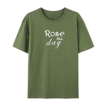 Imagem de Camiseta divertida e fofa para amantes de rosas o dia todo, Verde militar, 5G