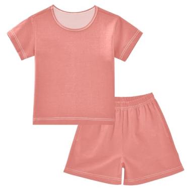 Imagem de CHIFIGNO Conjunto de roupas de verão de duas peças para meninos e meninas, camiseta e shorts casuais, roupas de verão para crianças, Rosa coral, 6 Anos