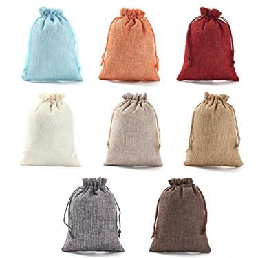 Imagem de YoungJewl 48pcs 8Colors Mixed Small Burlap Gift Bags with Drawstring Jewelry Pouches for Wedding Favors Birthday Party Christmas DIY Craft Home Supplies(2.75x3.54inch)