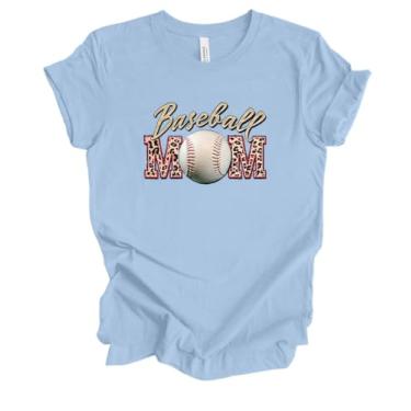 Imagem de Trenz Shirt Company Camiseta feminina de manga curta com estampa de leopardo Baseball Mom, Azul bebê, P