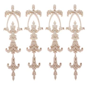 Imagem de MUXSAM Apliques de moldura longa, decalques esculpidos em madeira, pacote com 4 conjuntos de escultura em madeira sem pintura para espelho de porta de parede, armário armário de cabeceira armário decoração de armário, 25 x 6 cm/9,84" x 2,36"