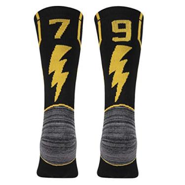 Imagem de Meias de vôlei, KitNSox para jovens meninos e meninas, número de equipe esportiva, para futebol americano, preto/dourado, 1 par