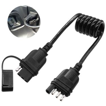 Imagem de Seamaka Cabo enrolado de extensão de reboque plano de 4 vias, 91,4 cm/3 pés 4 pinos macho e fêmea extensível cabo de extensão espiral com capa contra poeira O-P-045-1 m