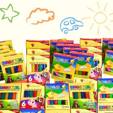 Imagem de 50 Cx Massinha De Modelar 6 Cores Sortidas Material Escolar Infantil Lembrancinha