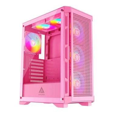 Imagem de Apevia Hydra-PK Capa para PC para jogos Hydra Mid Tower com 6 ventoinhas ARGB de 120 mm, 366 modos de luz RGB, painel frontal de malha de fluxo de ar respirável de alto desempenho, painel lateral de