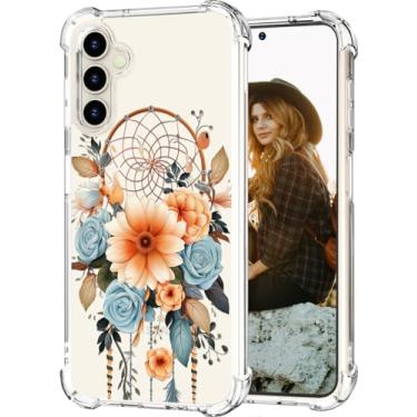 Imagem de Hungo Capa compatível com Samsung Galaxy S23 Plus para mulheres, design transparente fofo, designer estético feminino S23+ apanhador de sonhos flores