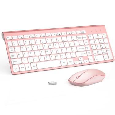 Imagem de Teclado e rato sem fios, teclado sem fios portátil de tamanho completo de 2,4 G com teclado numérico ou computador, computador de computador/computador portátil/Windows 10/8/7, cor-de-rosa