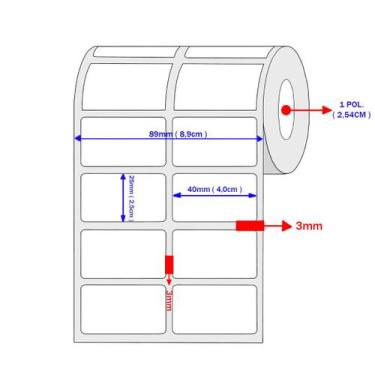 Imagem de Kit 12 Rolos Etiqueta Adesiva 40x25x2 32m Couchê Branca C/ 27.432 etiq