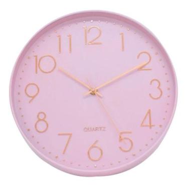 Imagem de Relógio De Parede Rosa 30x30cm Numeração Arábica - TASCOIMPORT