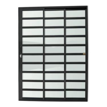 Imagem de Porta de Correr com Travessas 3 Folhas 1/3 Super Vidro Liso 210cm X 15