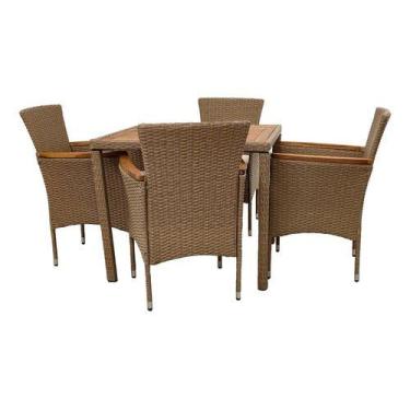 Imagem de Conjunto 4 Pessoas Jardim Varanda Mesa E 4 Cadeiras - Rattan - Just Ho
