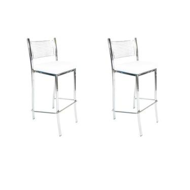 Imagem de Kit 2 Banquetas EMPILHÁVEL cromada Altura 65cm assento branco - Poltro