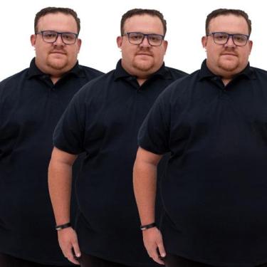Imagem de Kit 3 Camisa Plus Size Gola Polo Masculina Lisa Manga Curta Piquet Aca