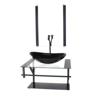 Imagem de Gabinete De Vidro Para Banheiro 60Cm Ap Cuba Oval Preto - Cubas E Gabi
