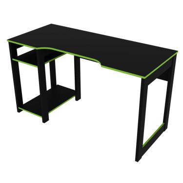 Imagem de Mesa Gamer 136cm com 2 Prateleiras e Porta cpu ME4152 Preto/Verde Tecnomobili