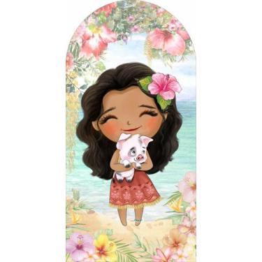 Imagem de Painel Sublimado Vertical Romano Princesas Moana e Porquinho Praia Flo