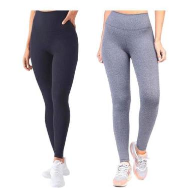 Imagem de Kit 2 Calça Legging Leg Feminina Academia Lisa Preta Cinza Cós alto Em