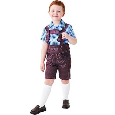 Imagem de IBTOM CASTLE Conjunto de roupa infantil para meninos Oktoberfest fantasia Lederhosen com shorts alemão bávaro Halloween festival de cerveja, Azul, 4-6 Anos